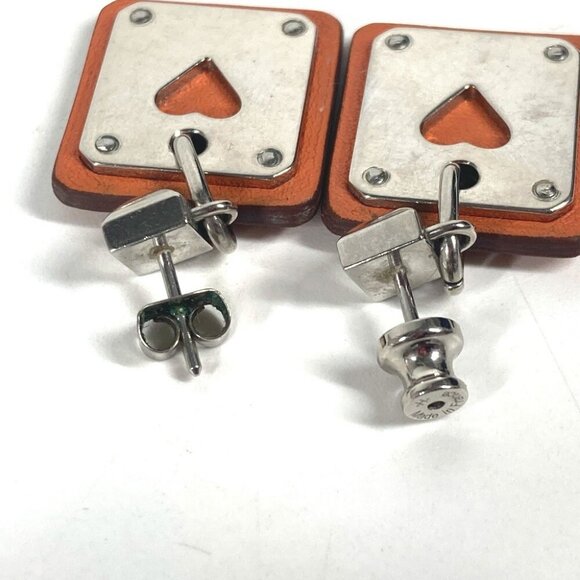 HERMES heart Asdukour PM Accessories Pierce Metal / Leather Silver/Orange Based - Picture 12 of 12